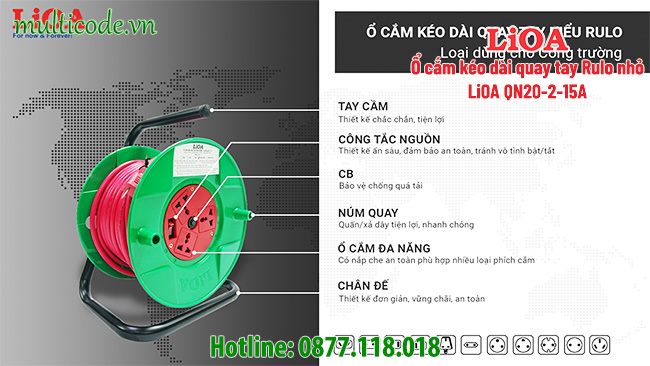 Ổ Cắm Quay Tay Kiểu Rulo Dây Dài 30m Lioa Qn30 2 15a